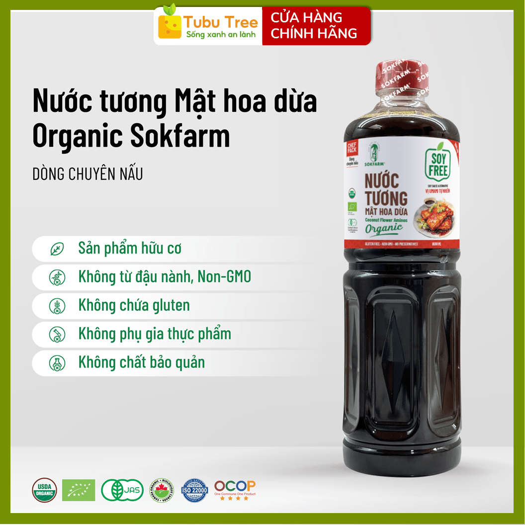Nước Tương Mật Hoa Dừa Organic Sokfarm 1L