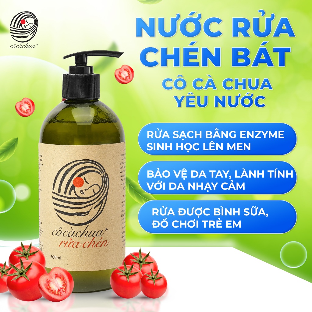 nước rửa chén an toàn cho da tay, nước rửa chén hưu cơ Cô Cà Chua