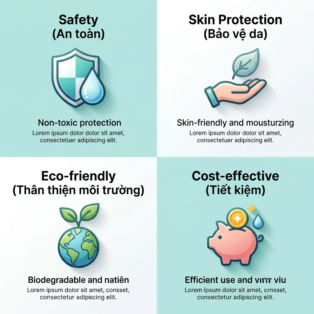Infographic so sánh 4 lợi ích của nước rửa chén thiên nhiên enzyme gồm an toàn bảo vệ da thân thiện môi trường và tiết kiệm